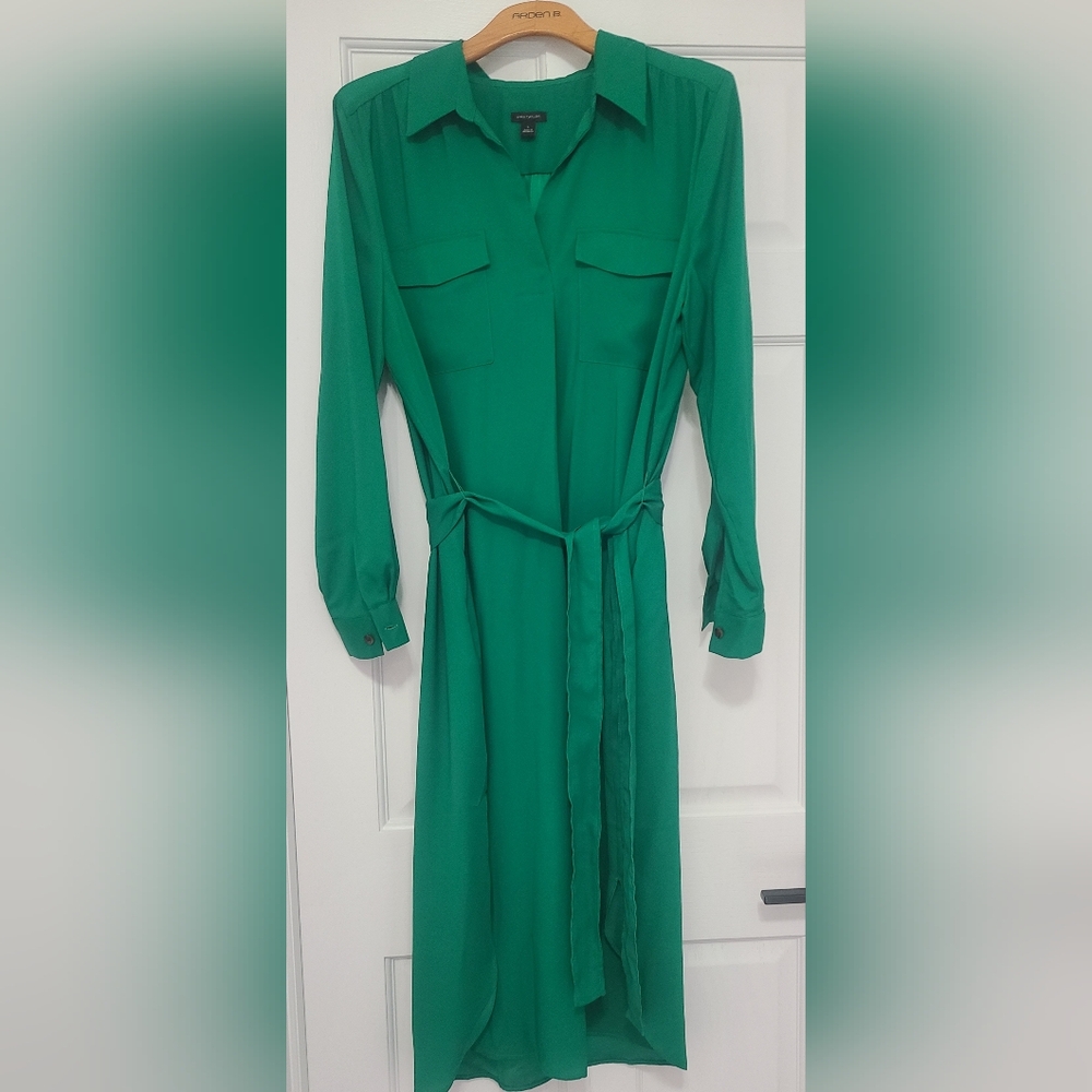Ann Taylor Green Wrap Dress Long Sleeve Collar
